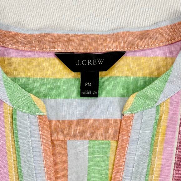 J Crew Women's Rainbow Pinstripe Linen Blend Dress Medium Petite - Picture 3 of 16